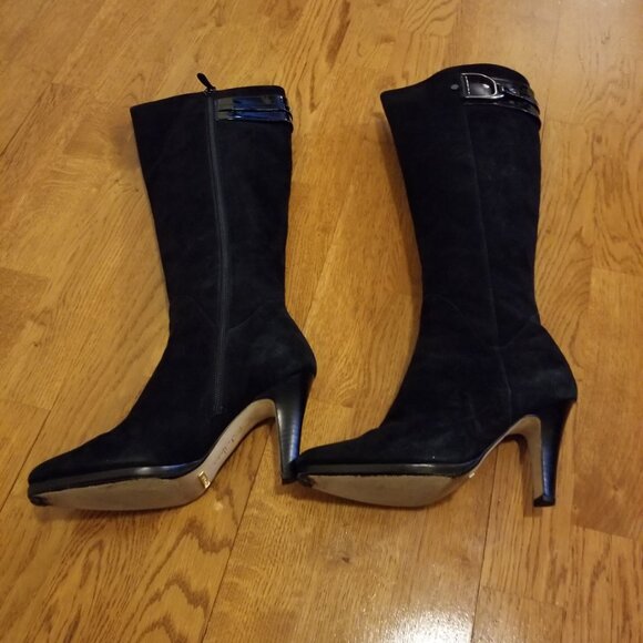 Cole Haan Air Sierra Tall Boots - Black Suede and Patent Leather Size 8 - Picture 14 of 16